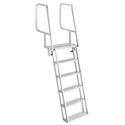 Échelle de pont rabattable, échelle de bain ponton robuste en alliage d'aluminium à 6 marches, avec larges marches antidérapantes, capacité de poids de 350 lb, aide à la traction par corde, utilisation confortable pour l'embarquement au bord du lac
