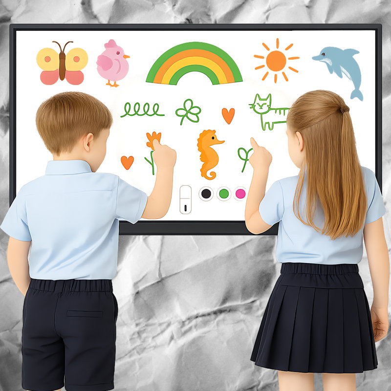 JYXCN Tableau interactif 49 po 4K, tableau blanc multi-tactile avec calendrier coulé sans fil et tableau double système intelligent pour la salle de classe, le bureau et la publicité