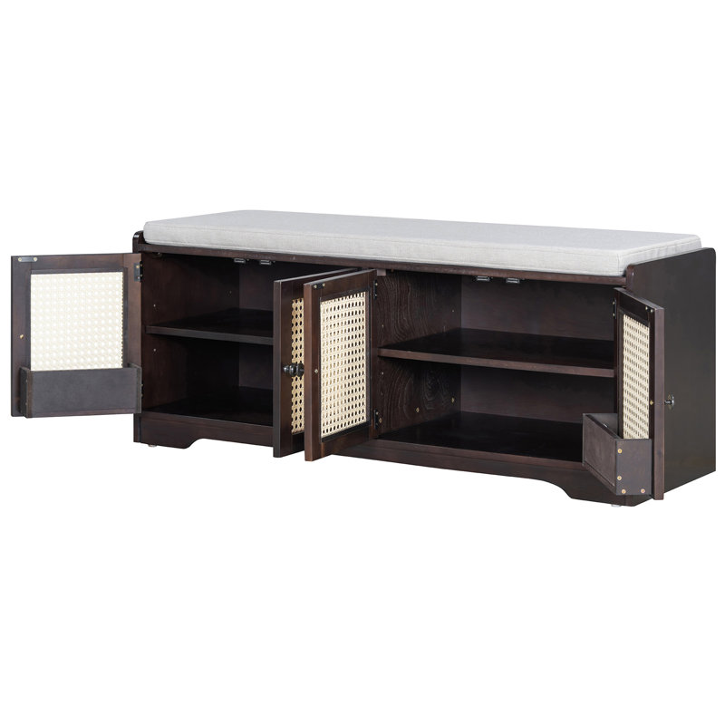 Rattan Doors Shoes Storage Bench, Espresso