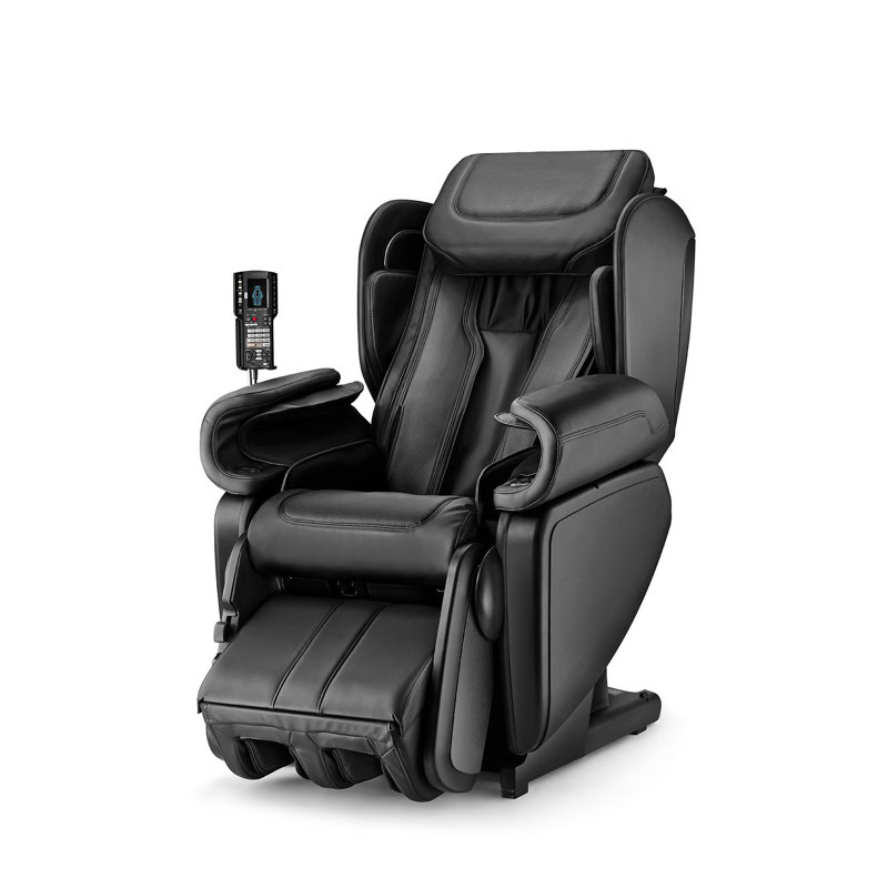 Faux Leather Heated Massage Chair with Ottoman, Black Faux Leather