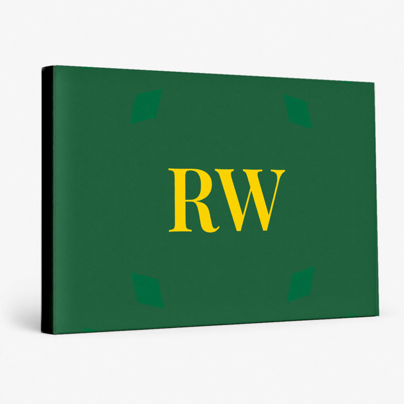 Monogramme de diamant de luxe du drapeau du monde rwandais - vert bleu jaune - art mural sur toile, H 11 po x l 14 po