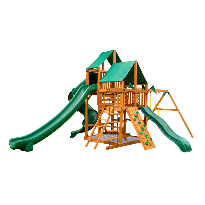 Great Skye II Swing Set - Professional Installation Available, Natural, No, Classic Green Vinyl Canopy