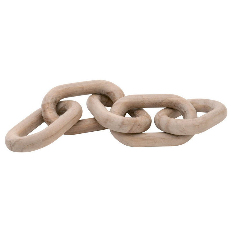 Guthki Kai Reclaimed Wood Chain Links Sculpture, Washed Beige