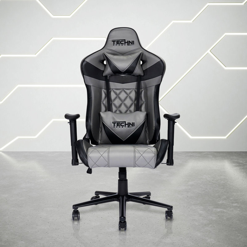Techni Sport Adjustable Headrest and Reclining PC & Racing Game Chair in Gray