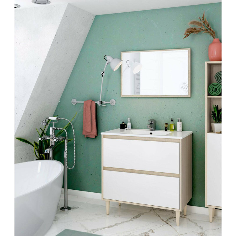 80mm Bathroom Vanity with Basin, Oak/White