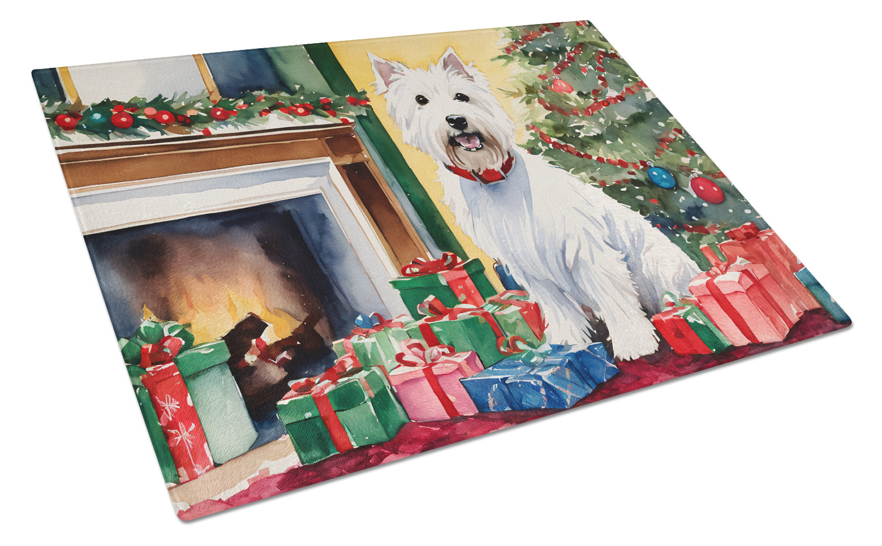 Caroline's Treasures Westie Cozy Christmas Glass Cutting Board Large ...