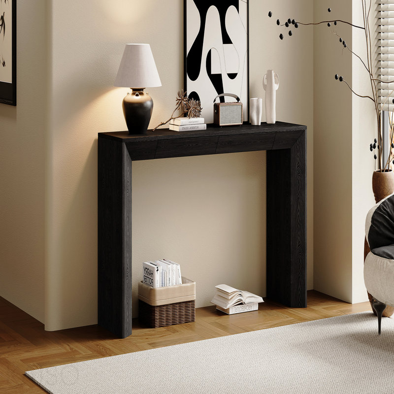 Console de ferme 60 po, 2 tiroirs, conception cascade pour le salon - noir
