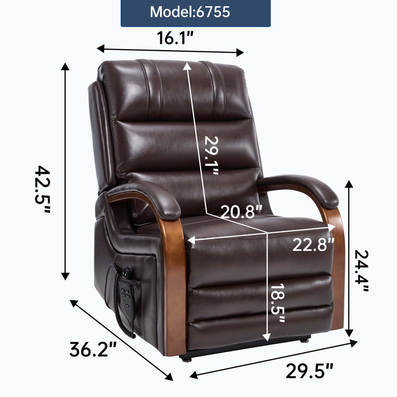 Fauteuil inclinable électrique Power Leatheraire Lift, Brun