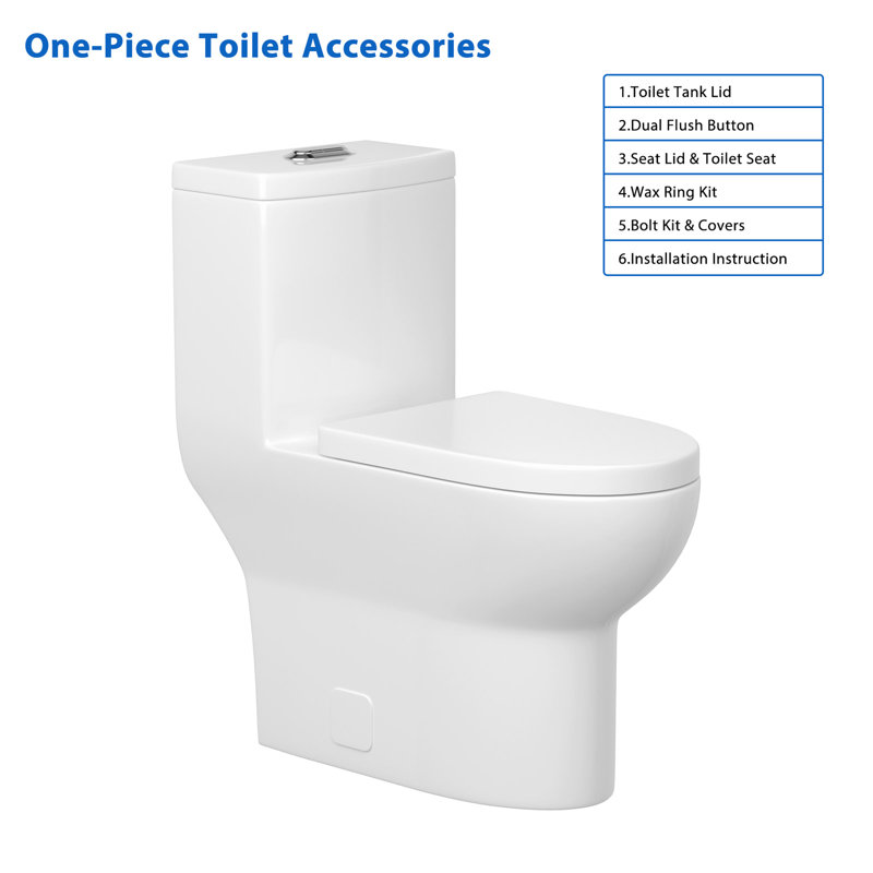 Elongated 17.5" Standard Height One-Piece Toilet Siphonic Flush One-Piece Dual-Flush Toilet (Seat Included), 28" L x 14" W