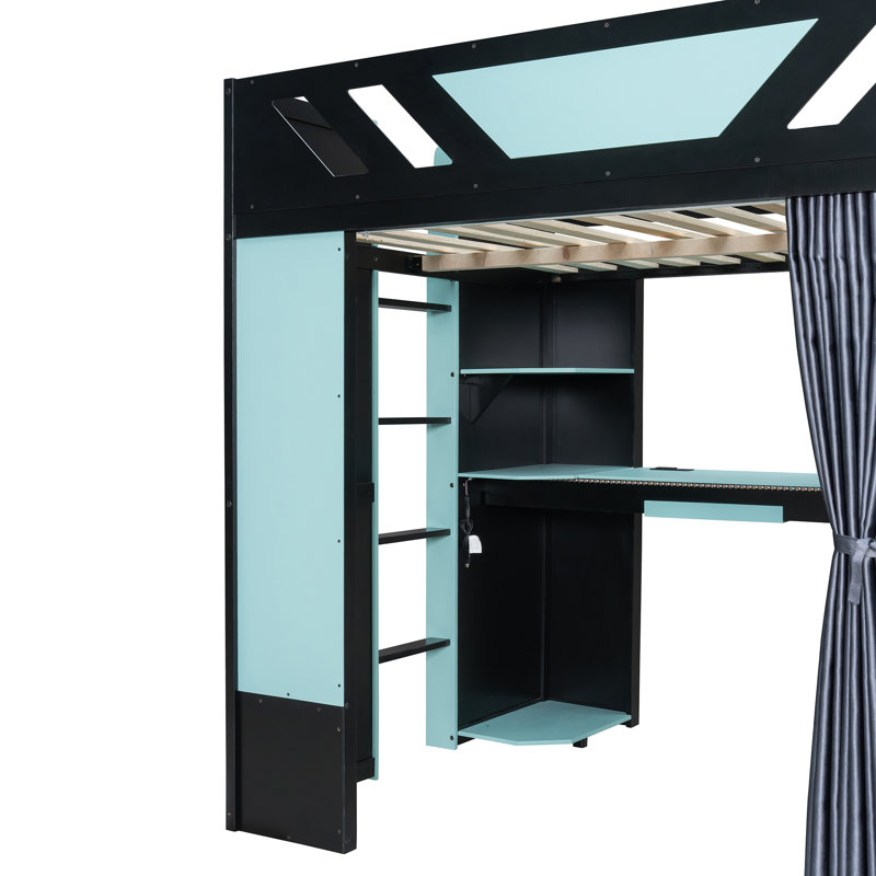 Lit mezzanine en bois peu encombrant, lumières et tablettes RVB modernes, idéal pour les petites maisons