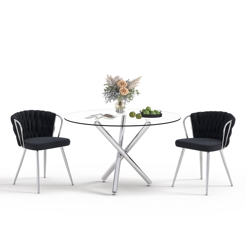 Ensemble de table de salle à manger Elegant, Noir,  3 pièces: table, 2 chaises, Argent argent