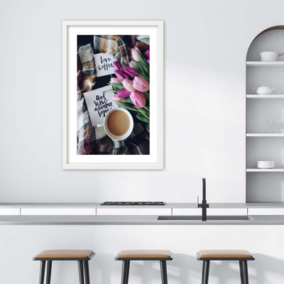 Coffee Tulip Flowers Nature 1 Piece Single Picture Frame Wall Art