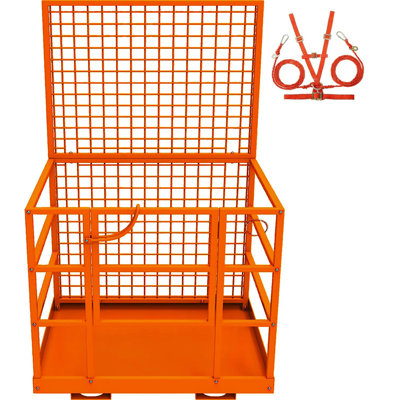 Forklift Safety Cage Work Platform, 43" x 45" Heavy-Duty 2-Person Man Basket, 1800 lb Capacity, Collapsible Lift with Safety Lock and Harness