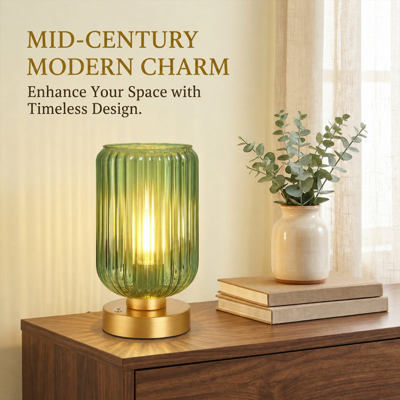 Lampe de table sans fil rechargeable de 7500 mAh avec abat-jour en verre côtelé, lampe de chevet DEL tactile à intensité variable pour chambre, salon et bureau