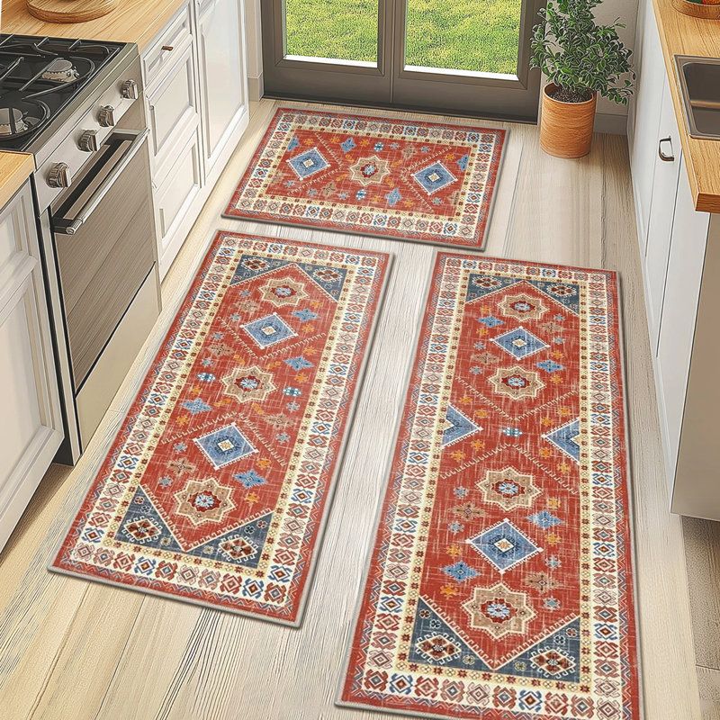Tapis de cuisine antidérapant lavable à la machine (ensemble de 3), Rouge