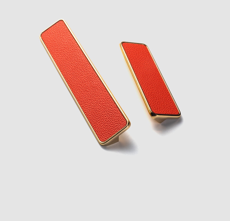 Cuir orange - Poignées rectangulaires enveloppées, 1 17/64"