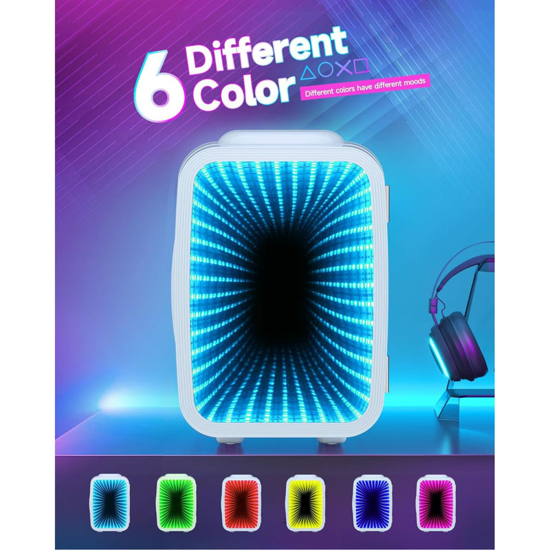Mini réfrigérateur 4L / 6 canettes - Refroidisseur et réchaud thermoélectrique portable avec lumière DEL à intensité variable, alimentation CA / CC - Parfait pour la chambre à coucher, le bureau, la salle de jeu et la voiture, blanc