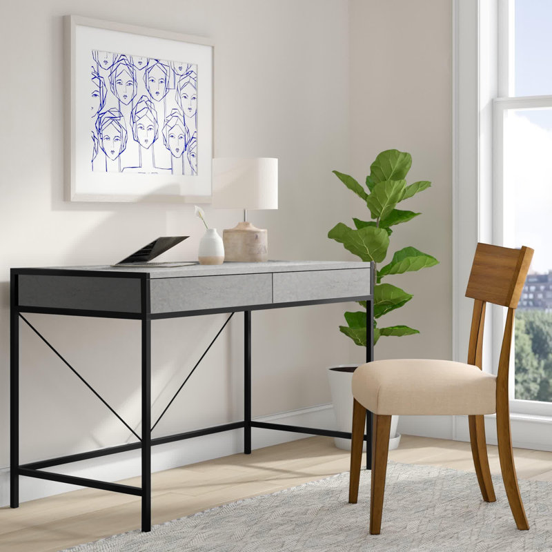 Lorentz Metal Base Computer Desk, Gray Cement