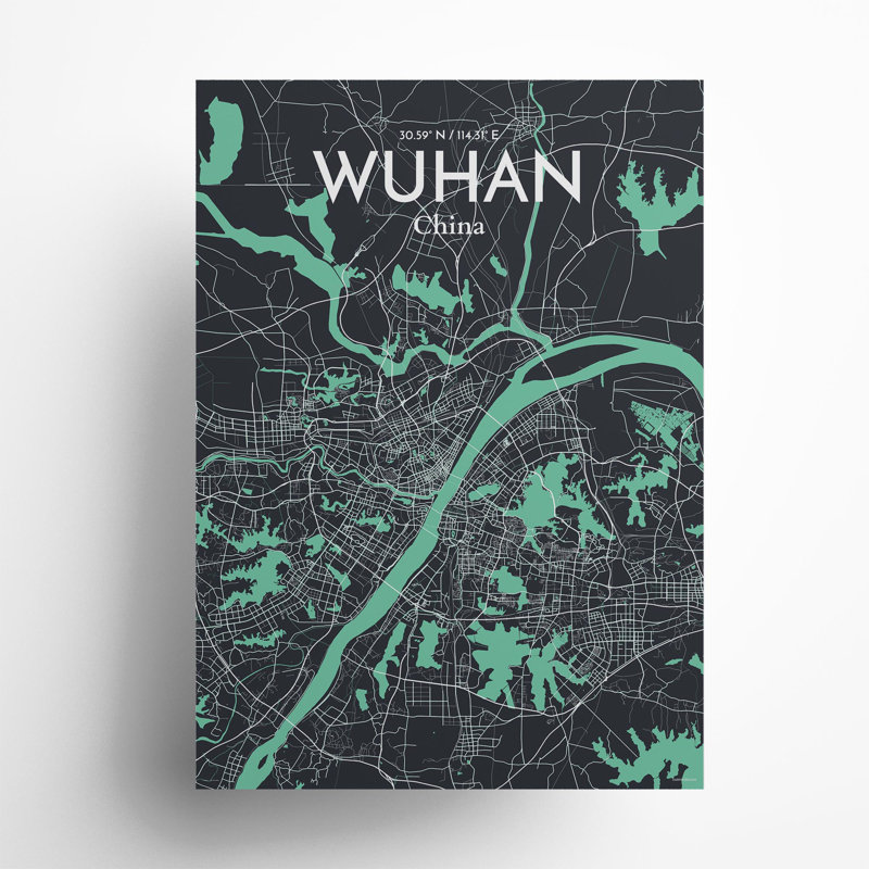Wuhan China|中國 City Map - Unframed Print Set, Green/Grey, 27.6" H x 19.7" W