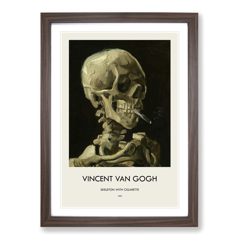 Cigarette with Skull by Vincent Van Gogh - Picture Frame Art Prints, Walnut, 36cm H x 27cm W x 2cm D