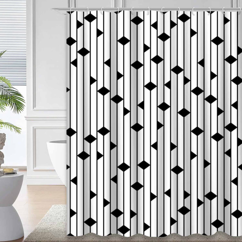 Rideau de douche imperméable à motif géométrique à chevrons avec 12 crochets, L 72 po x l 78 po