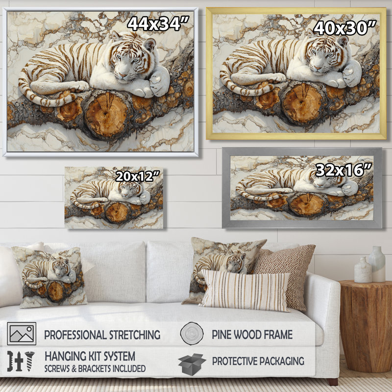 Ravanna, tigre blanc dans un paysage hivernal en cristal - tigre, art mural, H 30 po x l 40 po, Toile tendue