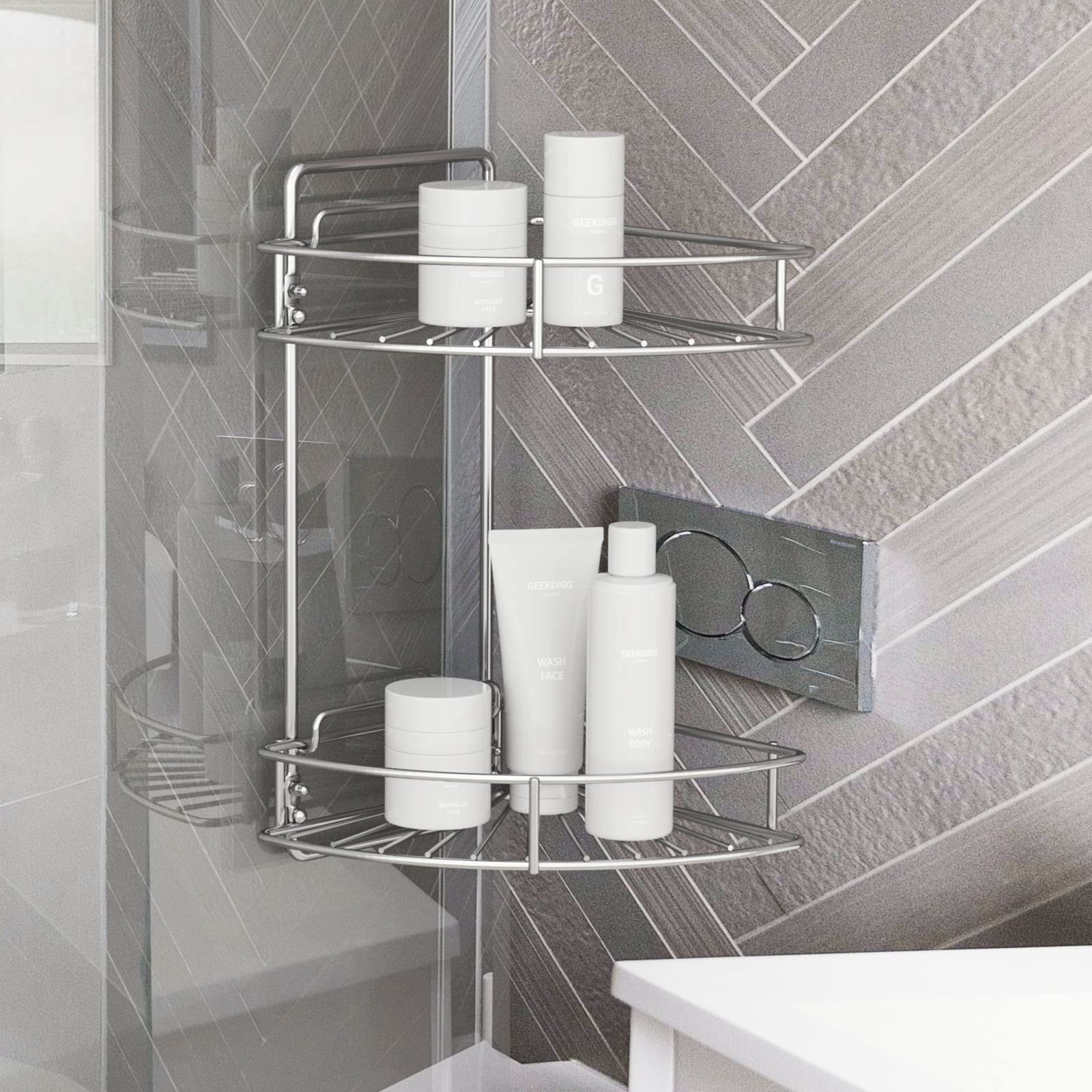 2-Pack Shower Shelves for Tile Walls, Aluminum Corner Shower Basket Silver
