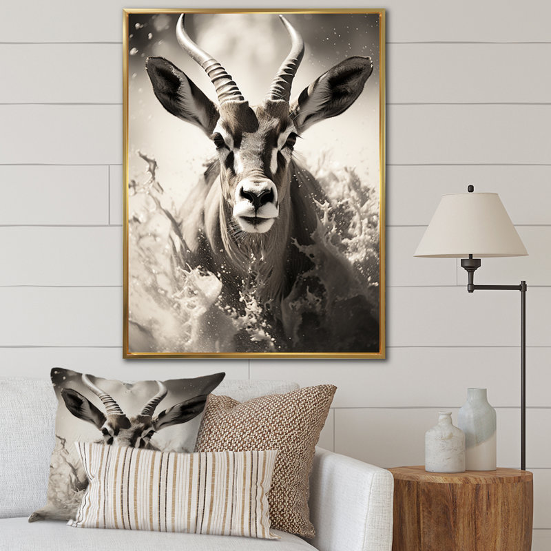 Keao Afrique Antilope gracieux saut - impression, H 20 po x l 12 po x P 1 po, Cadre flottant doré