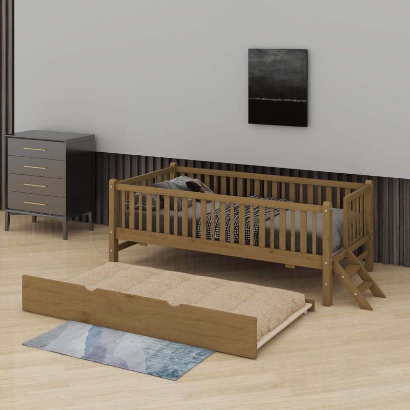 Twin Size Platform Bed With Trundle, Walnut