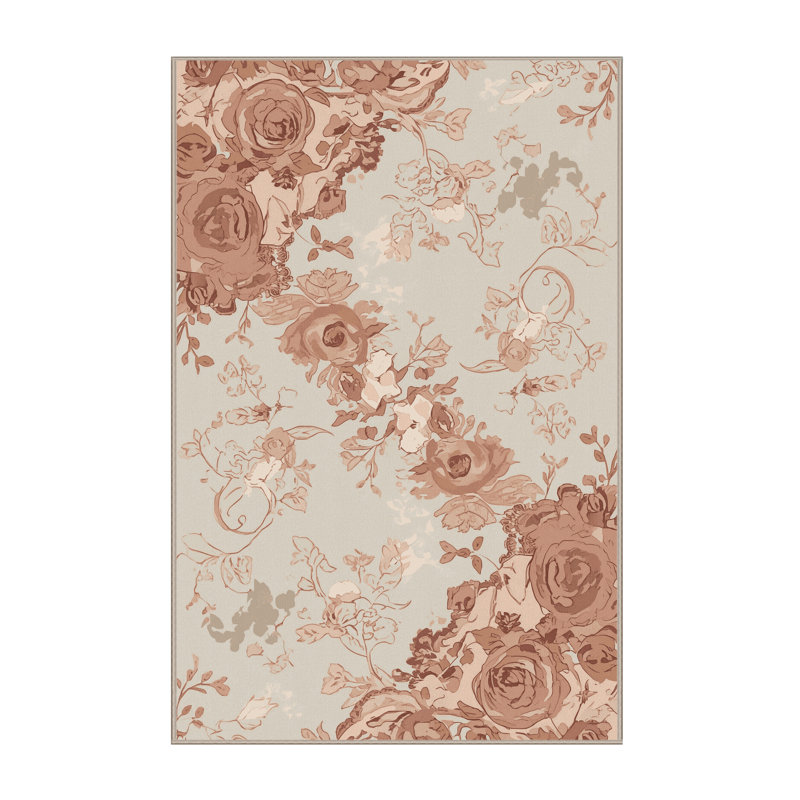 Tapis beige doux et moelleux à motif floral rétro - reliure beige, 8 x 10