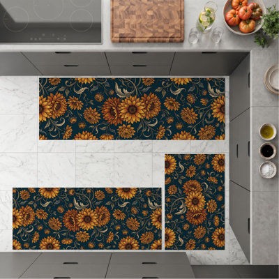 Tapis de cuisine lavables antidérapants à motif tournesol