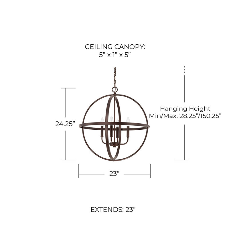 Independent 4 - Light Dimmable Globe Chandelier, Bronze, 24.25" H x 23" W x 23" D