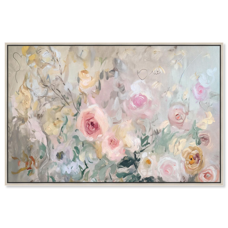Art Remedy, art glamour sur toile, fleurs évanescentes II, H 11 po x l 16 po, Cadre argenté flottant