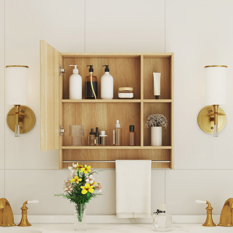 Armoire de salle de bain murale à miroir, Bois robuste