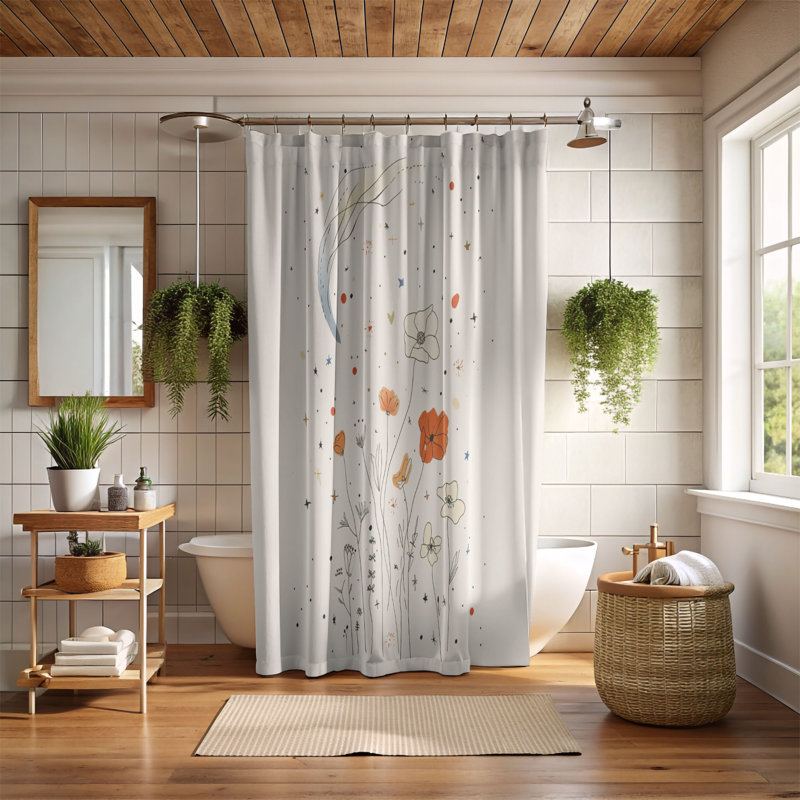 Rideau de douche 1 pièce Line Bloom, H 74 po x l 71 po