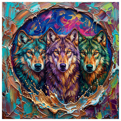 Trois loups peignant des housses de couette