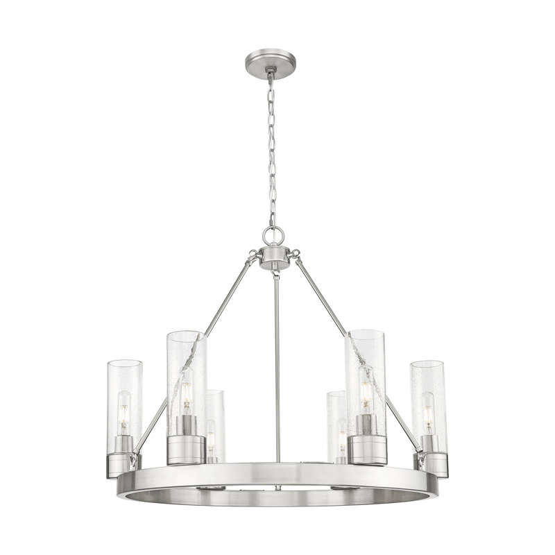 Jaiwan - Lustre 6 lumières avec abat-jour, Grainé, Nickel poli