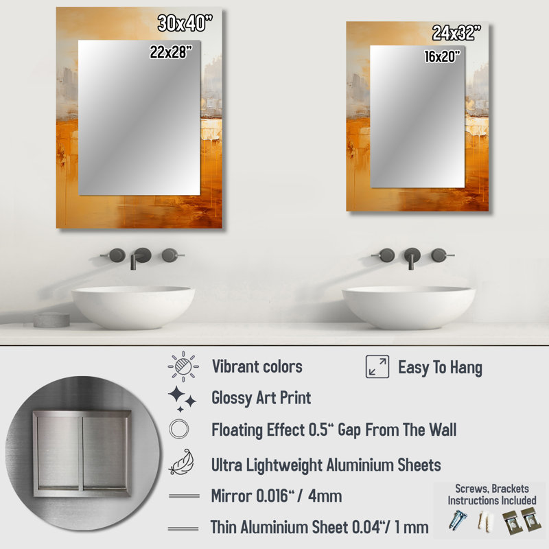 Amber Glow I - Landscapes Decorative Mirror On Metal, 40" x 30"
