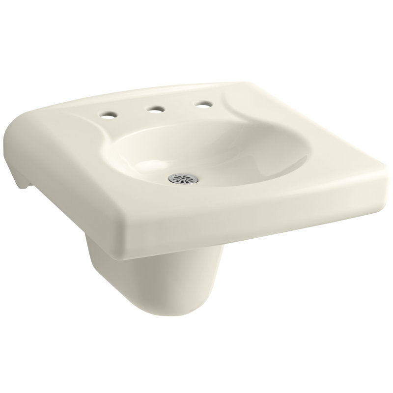 Brenham Ceramic 22" Wall Mount Bathroom Sink, Almond, 8" Centers