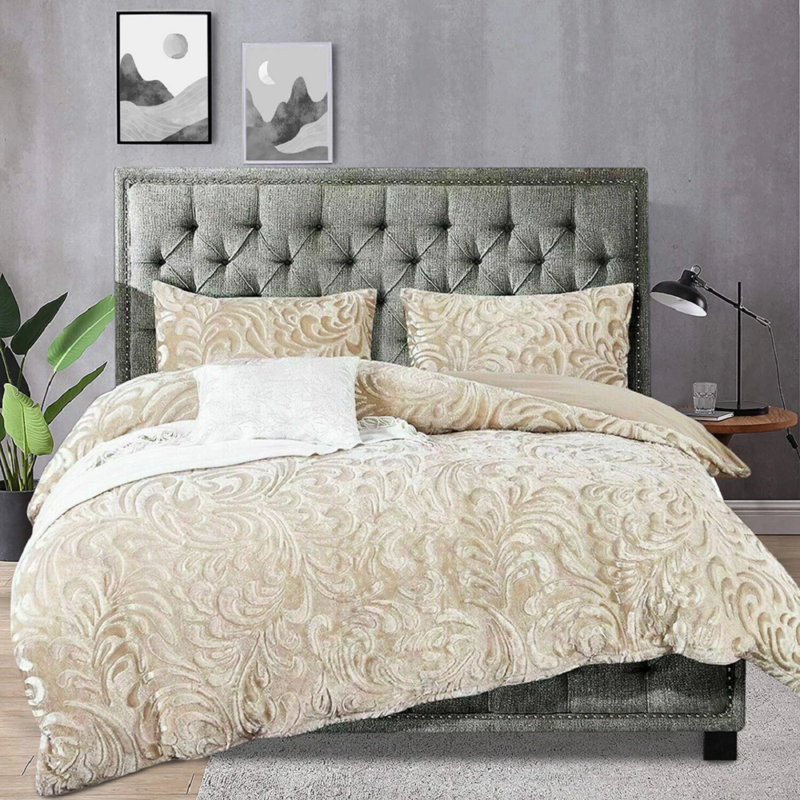 Polyester Floral Duvet Cover with Pillowcases, Double, Beige