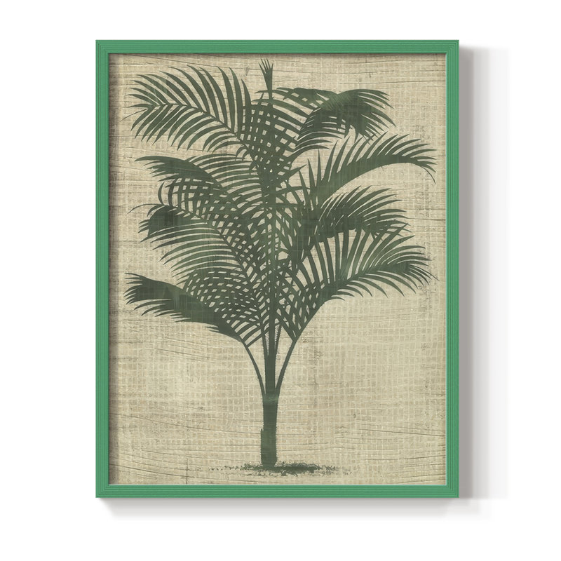 Impression encadrée de toile de jute palmier III - bois massif, Vert, H 11 po x l 9 po