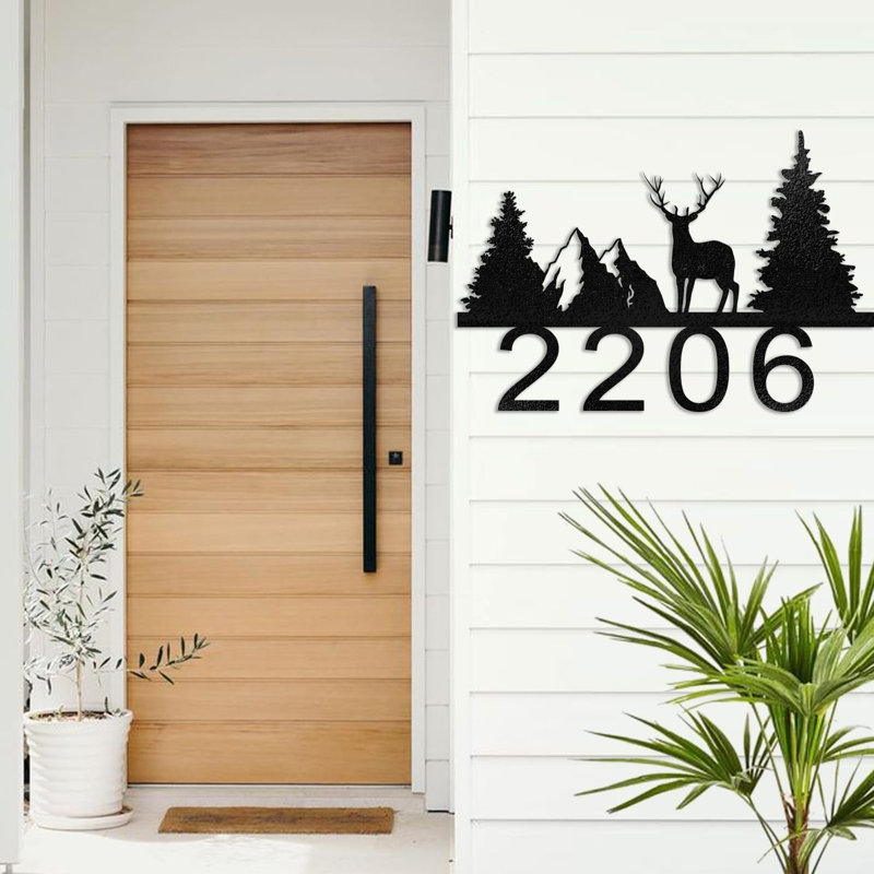 Metal Deer Mountain Forest Signs, Unique Farmhouse Wall Accent, Personalize Cabin Door Number Décor, Yes