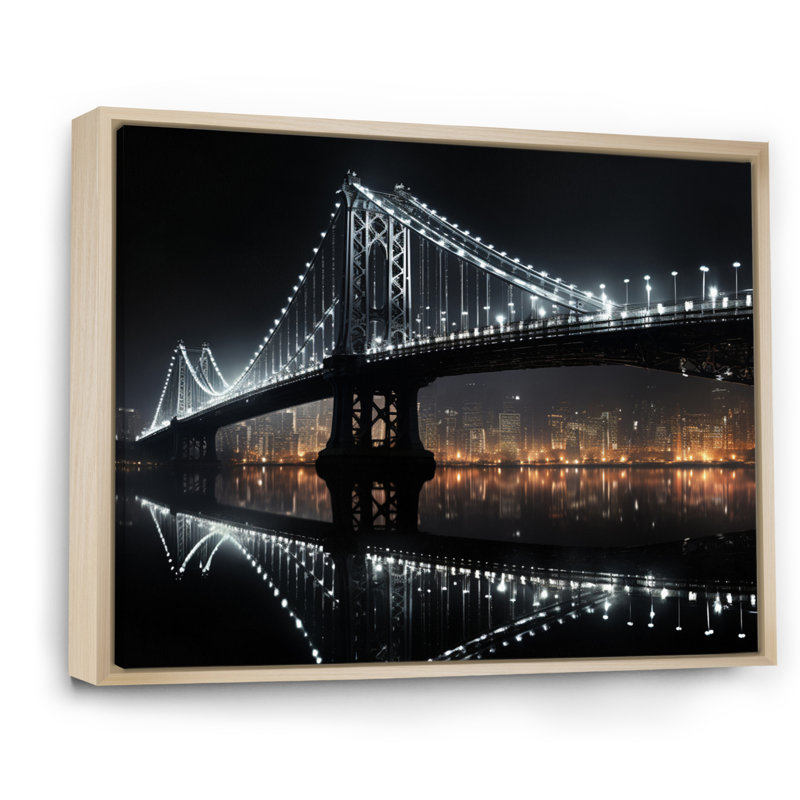 Pont noir de lumière - Ponts, art mural, Cadre flottant érable, H 34 po x l 44 po x P 1,5 po