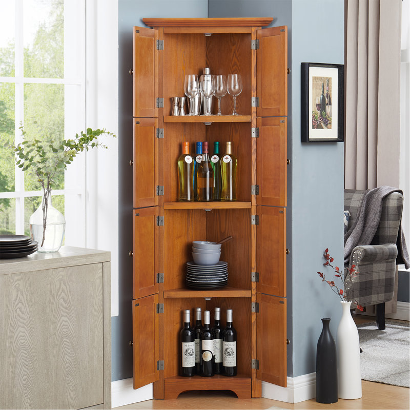 4-Tier 72" Corner Kitchen Pantry Storage Cabinet With 8 Doors Tall Storage Cabinet, Corner Cabinet And Shelves, Home Farmhouse Bookshelf Cabinet For Bathroom, Living Room, Kitchen Oak