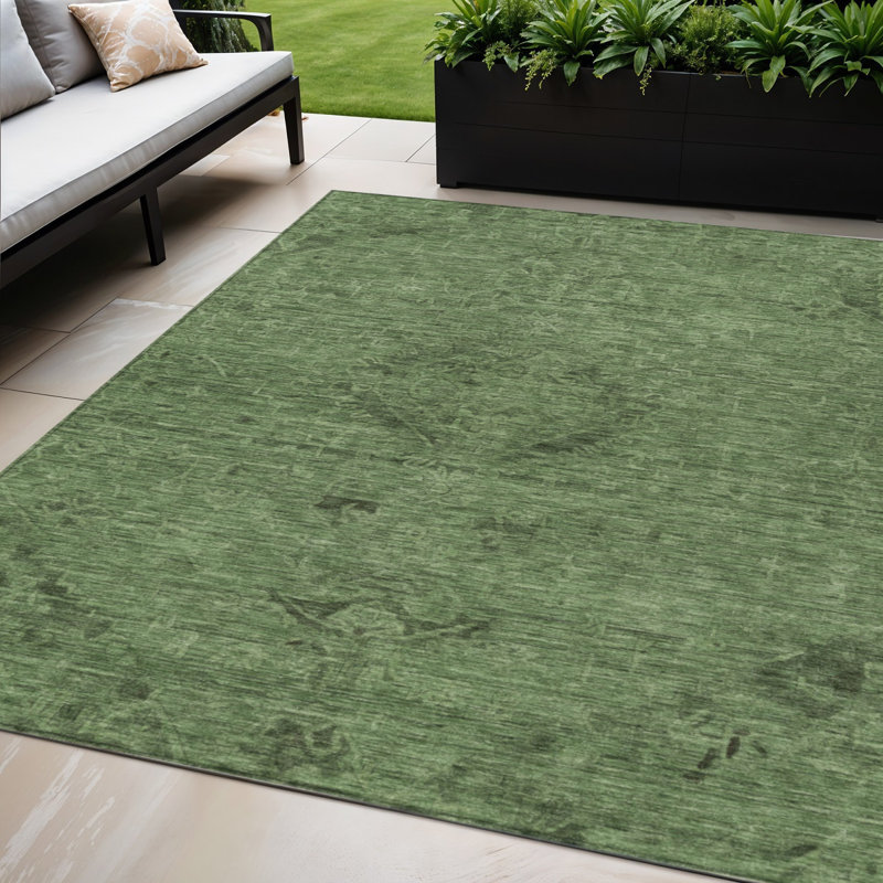 Tapis extérieur lavable floral 5 pi x 8 pi vert fougère et vert foncé