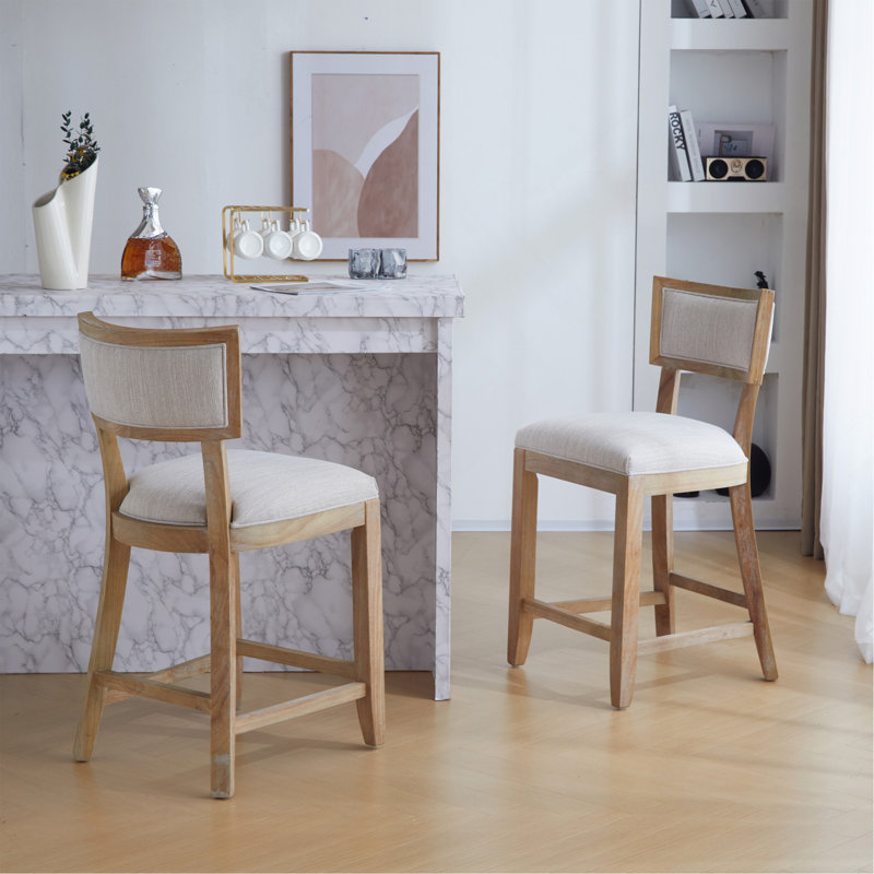 Tabourets de bar avec dossier confort (ensemble de 2), Siège beige / structure brune