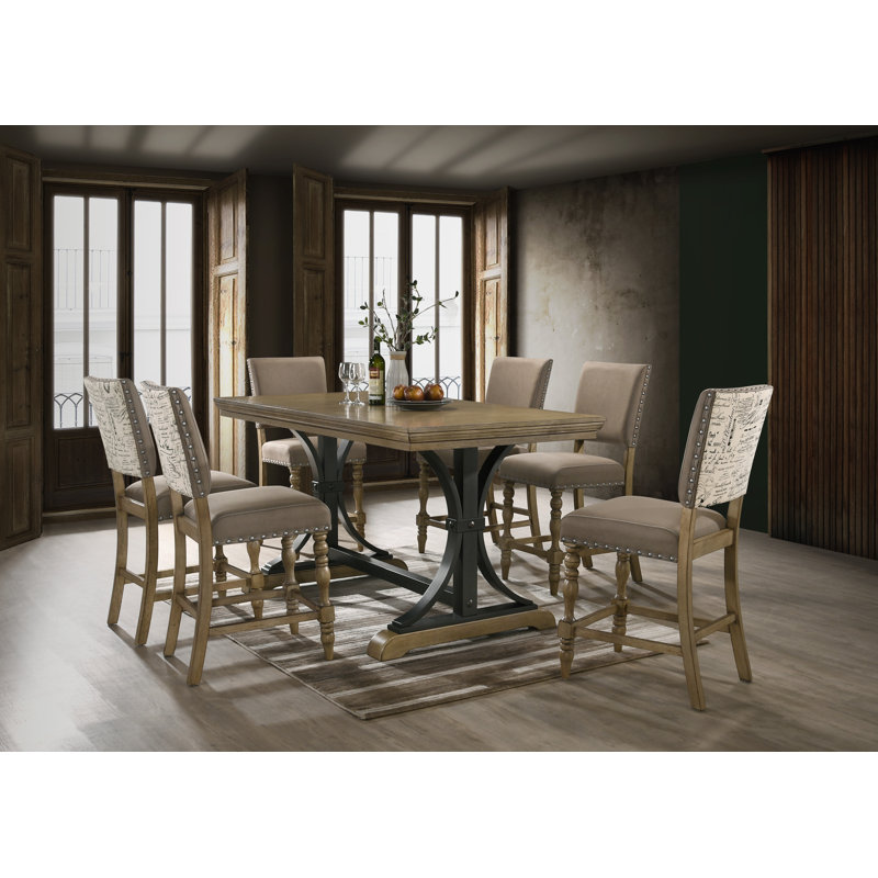 Dasher Solid Wood Top Trestle Dining Set, 7 Pieces: 1 Table, 6 Chairs
