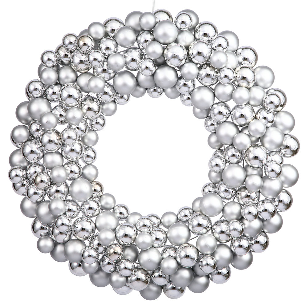 Shiny and Matte Ball Wreath, 36", Silver
