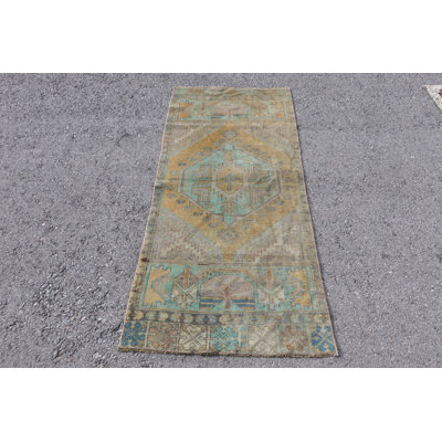 Small Yellow Turkish Oushak Rug Ideal for Bedroom Use or as Tribal Wall Hanging Decor