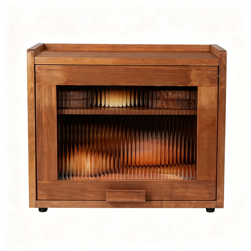 Boîte à pain en bois à 2 couches avec tablette réglable et fenêtre en acrylique pour le rangement du comptoir de cuisine (brun)